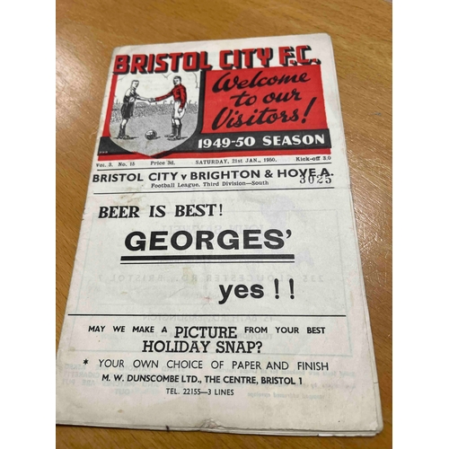 254 - 1949/50 Bristol City v Brighton & Hove Albion. Crease along fold with small hole on back cover. Clea... 