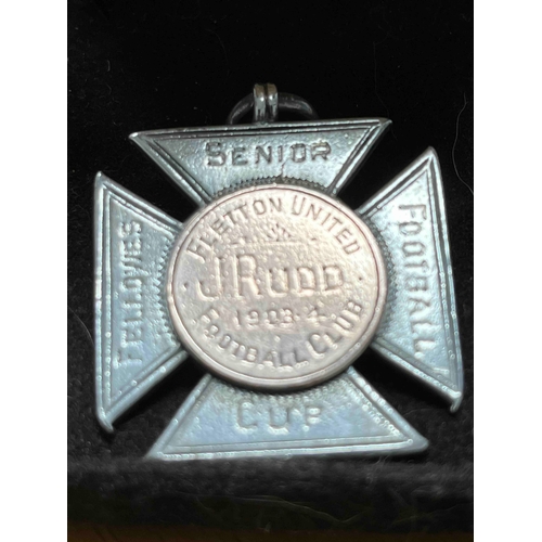 248 - Fletton United Silver medal, J.Rudd, Fellowes Cup, 1903/04, Obverse states Inside Left, Later became... 