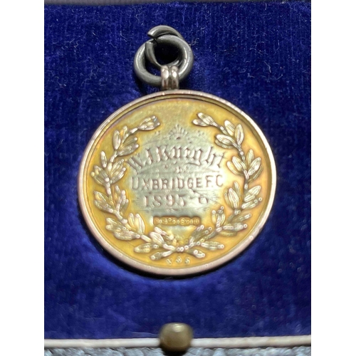 249 - Gold medal, Middlesex County FA, obverse W J Knight, Uxbridge 1895/96. 9 ct, 9.73g.