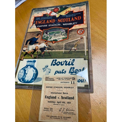 203 - 1932 England v Scotland Programme and Ticket. Small page tear on pages and some loose but all togeth... 