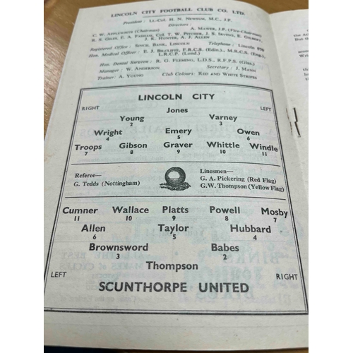 226 - 1951/52 Lincoln City v Scunthorpe. Writing on front. Clean inside.