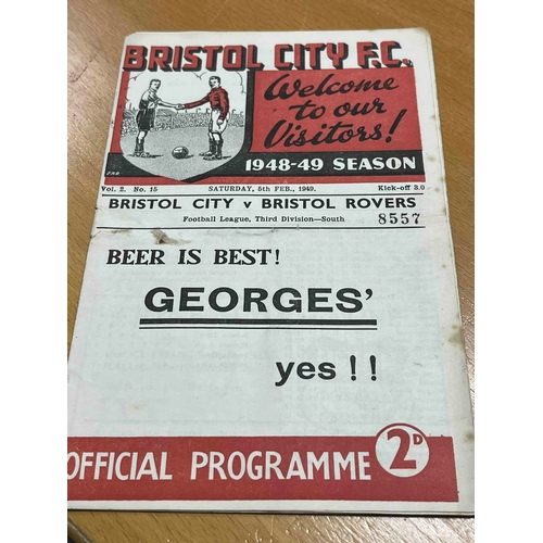 295 - 1948/49 Bristol City v Bristol Rovers, marks on cover, small piece missing on top left hand corner. ... 