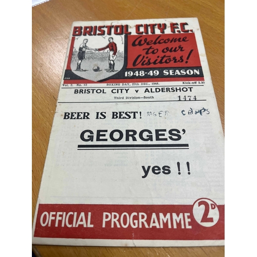 257 - 1948/49 Bristol City v Aldershot, Rust marks on top edge of programme, Cover has detached and into t... 