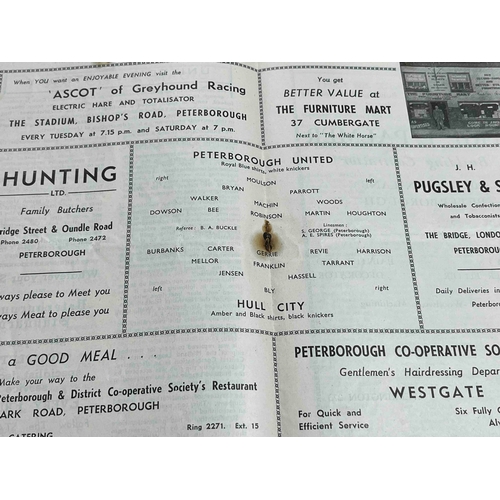 250 - 1950/51 Peterborough United v Hull City, Benefit match. RS creating middle page loose.. Rust mark go... 