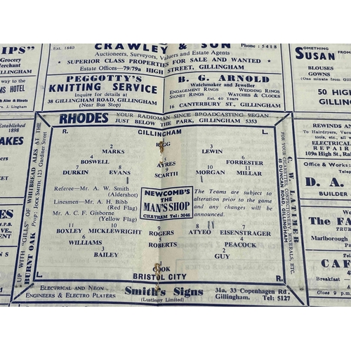 261 - 1953/54 Gillingham v Bristol City, RS removed. Pages loose. But clean