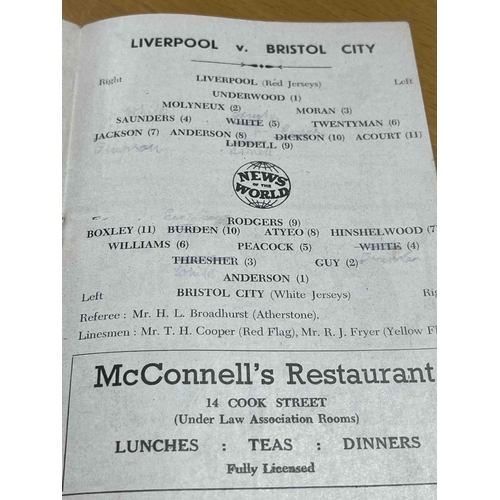 232 - 1955/56 Liverpool v Bristol City, Good condition. Slightly noticeable TC in pencil