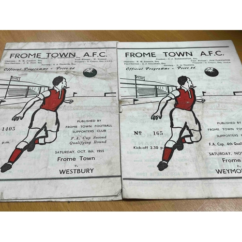 542 - 2 Frome Town in the FA Cup, 1954/55 v Weymouth, 1955/56 v Westbury. RS.Fold marks