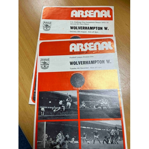 541 - 2 Arsenal v Wolves programmes, FA Cup 3rd/4th Place match 1972/73 dated 18/8/73. plus 1973/74 league... 