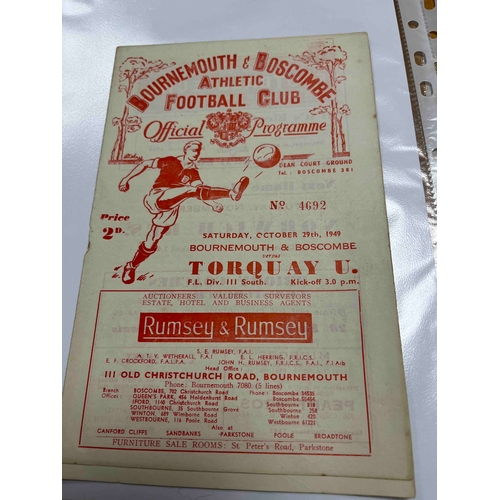 221 - 1949/50 Bournemouth v Torquay (Fl South). Staple remove leaving staple size hole but names are still... 