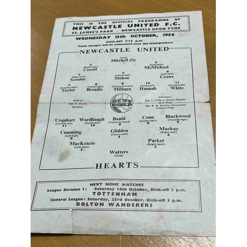 91 - 1954/55 Newcastle United v Hearts Friendly. s/s fold and tear across fold. Tear on bottom corner.