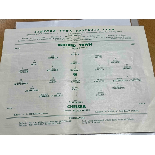 267 - 1959 Ashford Town v Chelsea, Grand Opening Floodlight Game. Folds and aged but clean team page.