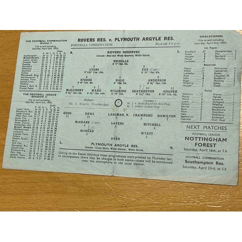 519 - 1954/55 Bristol Rovers Reserves v Plymouth Argyle Reserves. Pencil marks S/S