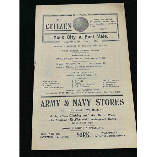 1 - 1929/30 York City v Port Vale. First season in the Football League. Good condition for age.