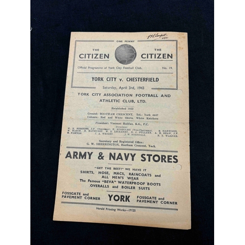 5 - 1942/43 WAR TIME, York City v Chesterfield, War Cup, great condition