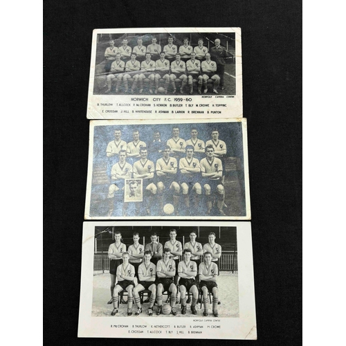 14 - 3 Norwich postcards (26 autographs to back) 1959/60