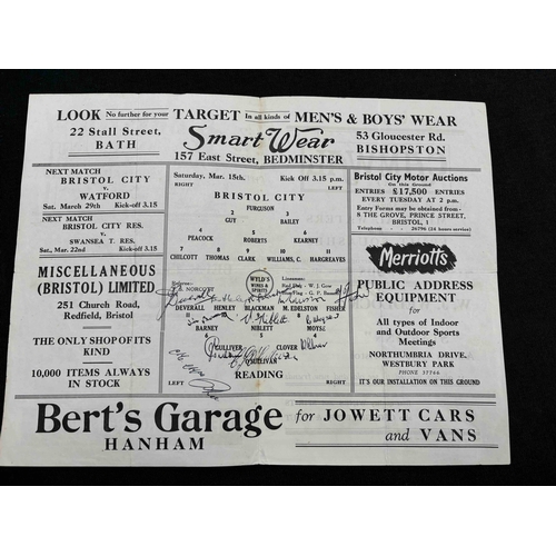 20 - 1946/47 Bristol City v Reading. TC, Reading autographs