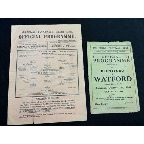 29 - Wartime Programmes x 2; 1942/3 Arsenal v Chelsea single sheet and 1943/4 Brentford v Watford for pag... 