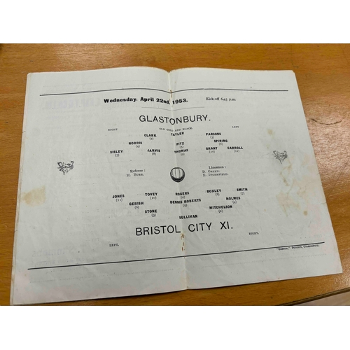 50 - 1952/53 Glastonbury Town v Bristol City, Arthur Norris' Benefit Fund. Aged but still in fair conditi... 