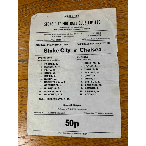 198 - 1973/74 Stoke City v Chelsea, Teemsheet. Stained