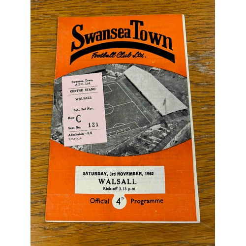 233 - 1962/63 Swansea Town v Walsall, Ticket and Programme.