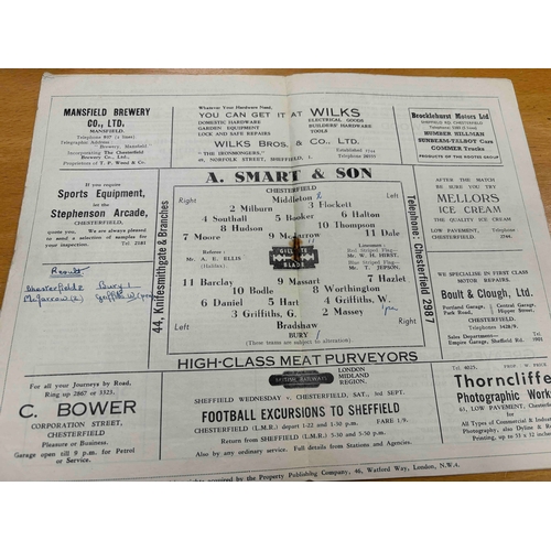 279 - 1949/50 Chesterfield v Bury, Score in middle plus notation