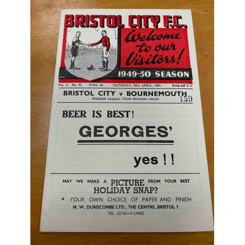 240 - 1949/50 Bristol City v Bournemouth, No staple, clean, little rust mark