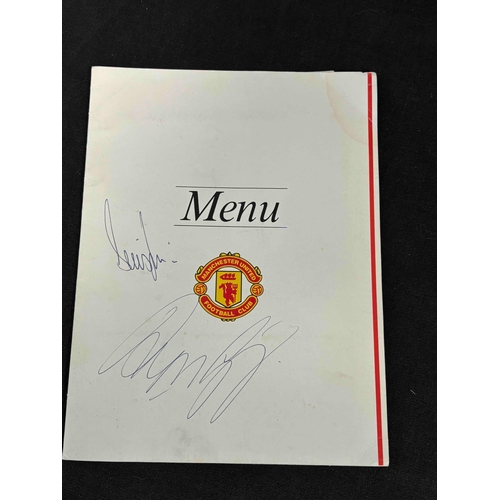 236 - Manchester United Menu signed on the front by Dennis Irwin and Ryan Giggs