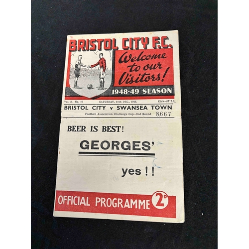 254 - 1948/49 Bristol City v Swansea town. Ink mark on front. RS, TC