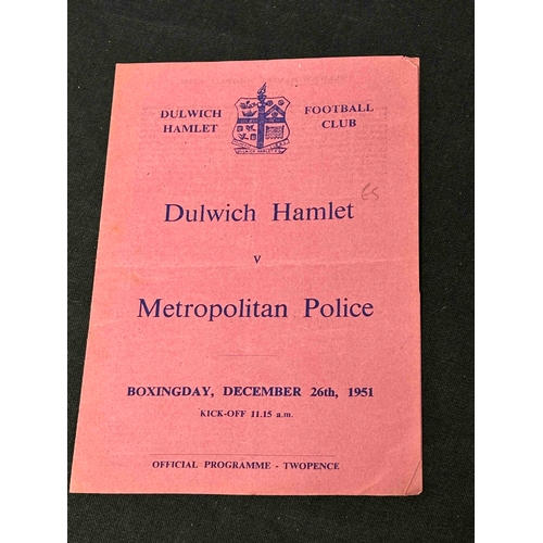 264 - 1951/52 Dulwich Hamlet v Metropolitan Police, Boxing day 1951. writing in pencil on front (price). C... 