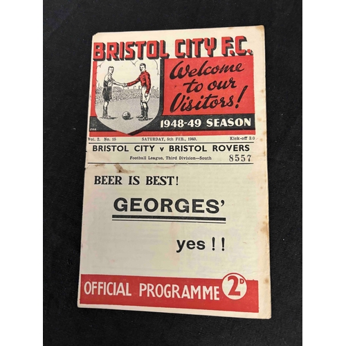 295 - 1948/49 Bristol City v Bristol Rovers, marks on cover, small piece missing on top left hand corner. ... 