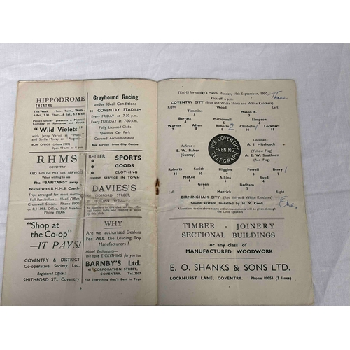 13 - 1950/51 Coventry City v Birmingham City, 11/9/50, Slight folds