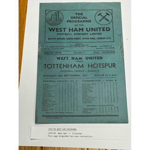 140 - 1947/58 West Ham United v Tottenham, 4 page with some restoration and small holes