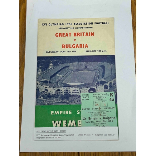 509 - Ticket + Programme, 1956 Olympic Qualifyer, Great Britain v Bulgaria (Wembley)