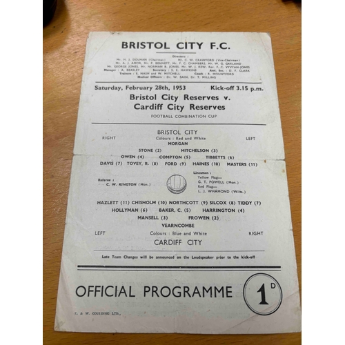 103 - 1952/53 Bristol City Reserves v Cardiff City Reserves. Football Combination Cup. S/S fold and slight... 