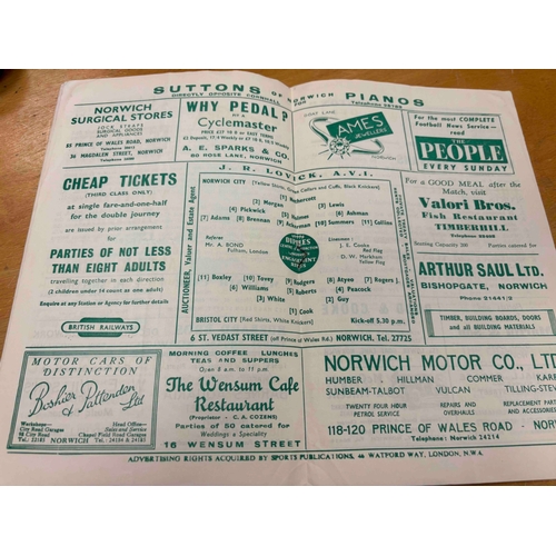 104 - 1953/54 Norwich City v Bristol City.  Good condition.