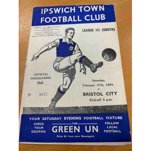 105 - 1953/54 Ipswich Town v Bristol City.  Tear on middle fold. .