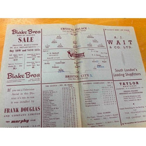 106 - 1953/54 Crystal Palace v Bristol City, Writing on cover (attendance year and versus, plus number at ... 