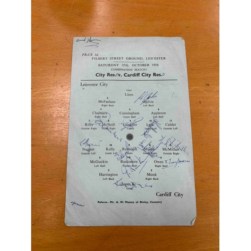 111 - 1958/59 Leicester City Reserves v Cardiff City Reserves, Combination, Signed by 11 players from both... 