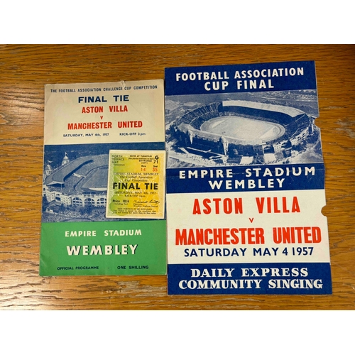 112 - Man utd v Aston Villa 4/5/1957 FA Cup final with songsheet and ticket. (slight wear to programme and... 