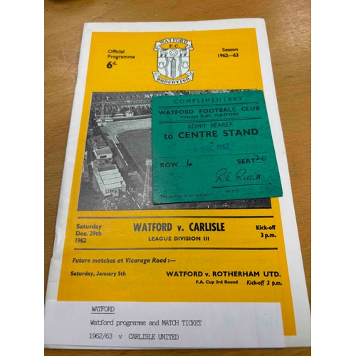 115 - Ticket + Programme, 1962/63 Watford v Carlisle. Complimentary ticket