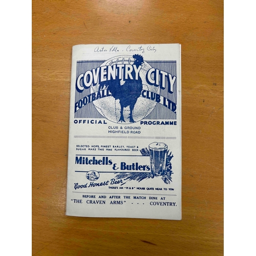 120 - 1937/38 Coventry City v Aston Villa, RS. Middle page loose, Aston villa v Coventry City written on t... 