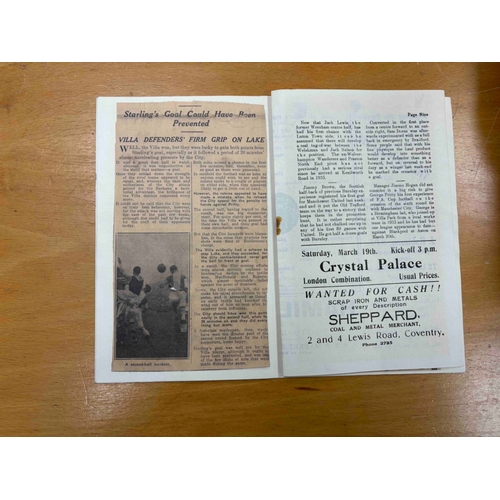 120 - 1937/38 Coventry City v Aston Villa, RS. Middle page loose, Aston villa v Coventry City written on t... 