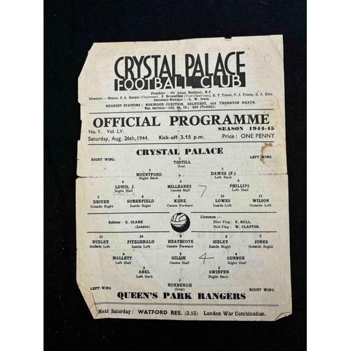 71 - 1944/45 Crystal Palace v Queens Park Rangers. Tear and small stain, Score in pencil S/S