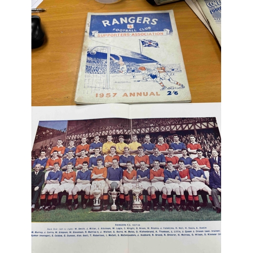 74 - 1957 Rangers Supporters Association Annual. Includes team poster. Grubby spine.
