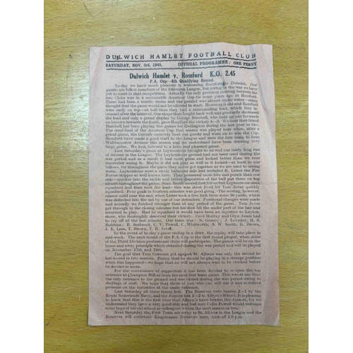 81 - 1945/46 Dulwich Hamlet v Romford FA Cup 4th Qualifying Round. S/S good condition