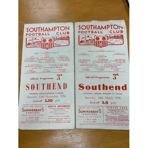 86 - Pack of 3 Southampton programmes v Southend, 1954/55 1955/56, plus reserves 55/56 S/S, usual faults