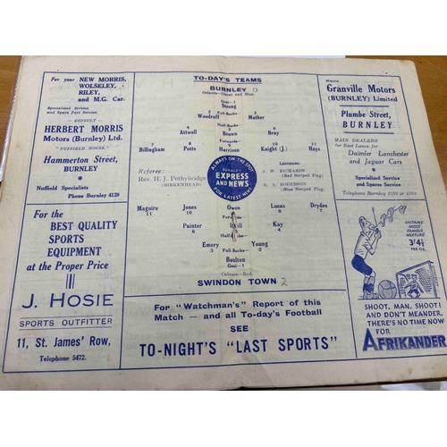 17 - 1947/8 Burnley v Swindon FAC sc sl mks, staple hole