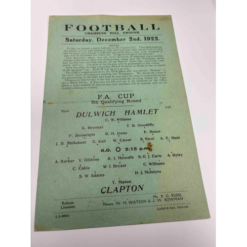 3 - 1922/3 Dulwich Hamlet v Clapton FAC, fold and marks