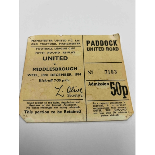 30 - Ticket Manchester United Home v Middlesbrough, 1974/75 Football League Cup.  Small Pin holes, slight... 