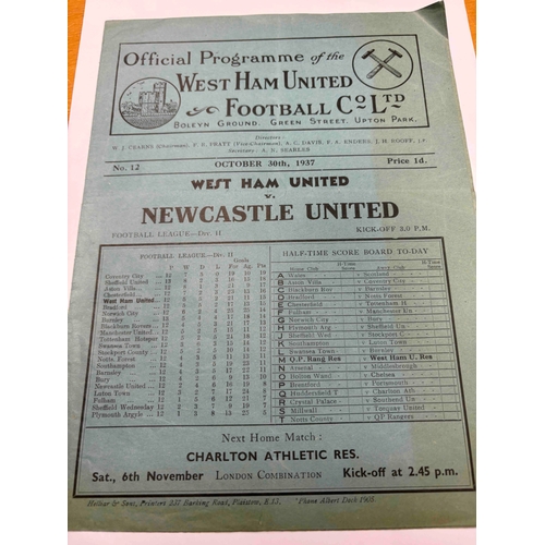 6 - 1937/38 West Ham United v Newcastle United, shading on left hand side of cover. TC and score noted.